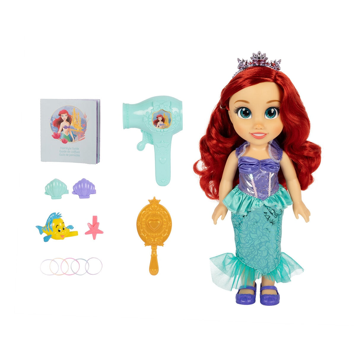 Disney Princess Doll & Hair Play Set - Ariel, Belle, Elsa + Accessories