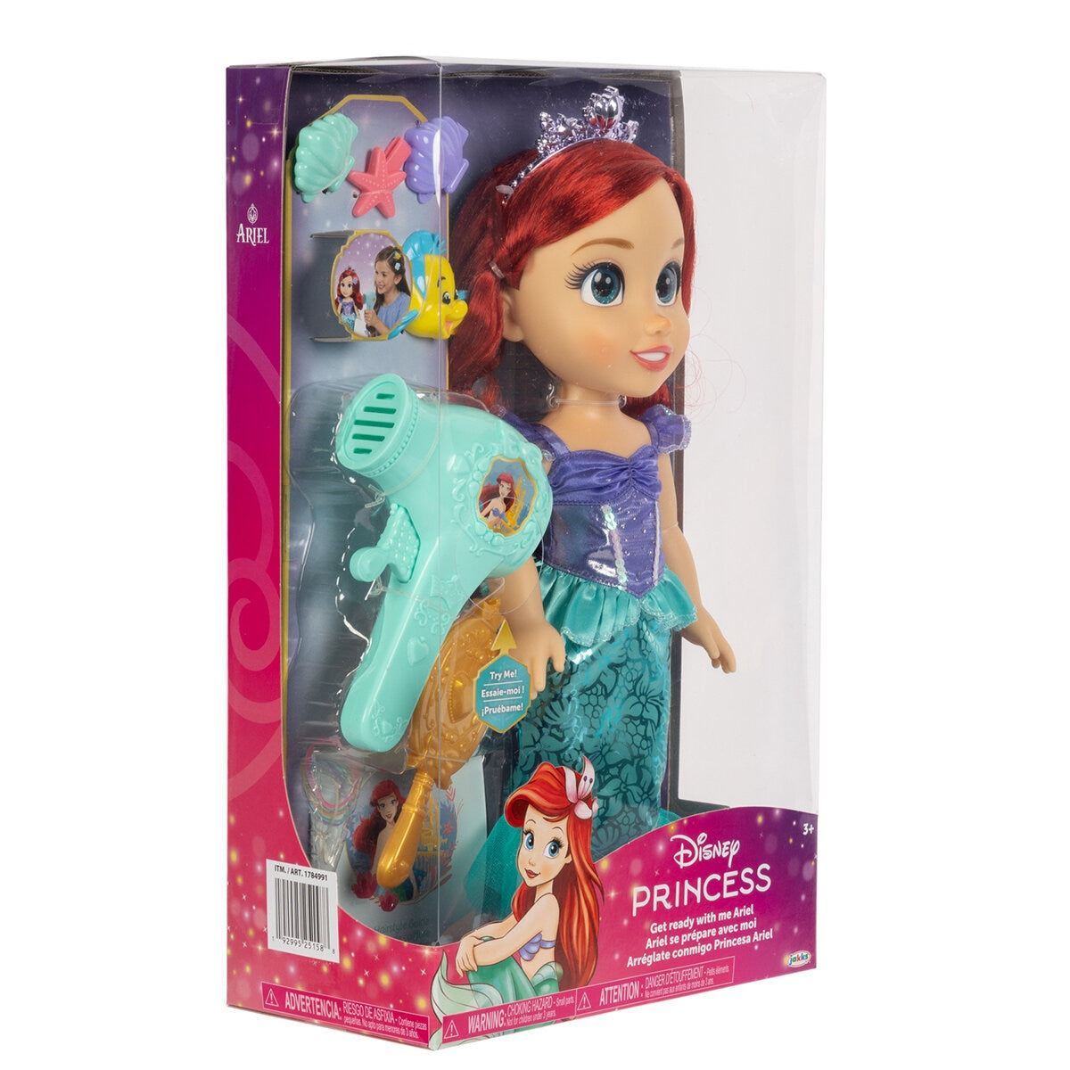 Disney Princess Doll & Hair Play Set - Ariel, Belle, Elsa + Accessories