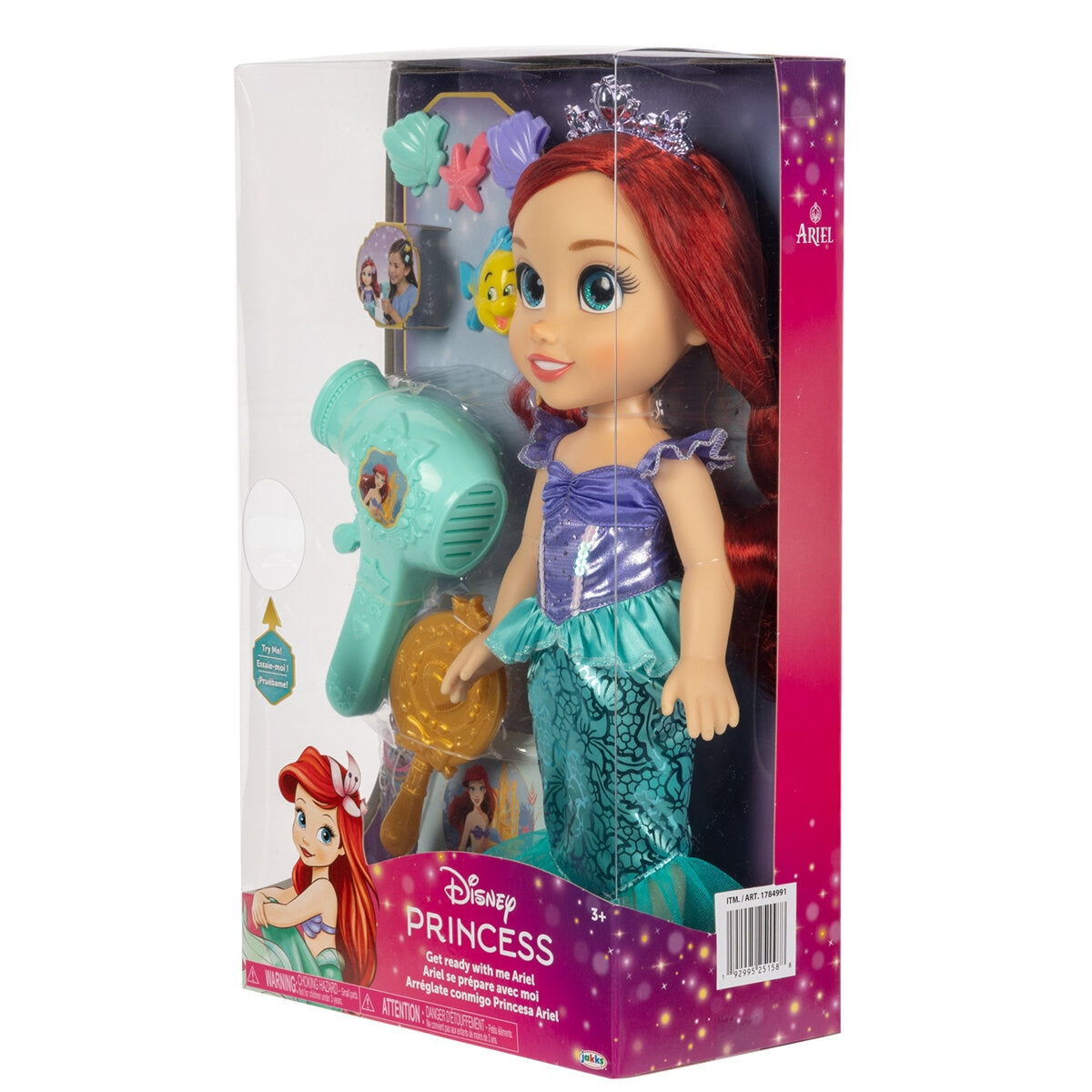 Disney Princess Doll & Hair Play Set - Ariel, Belle, Elsa + Accessories