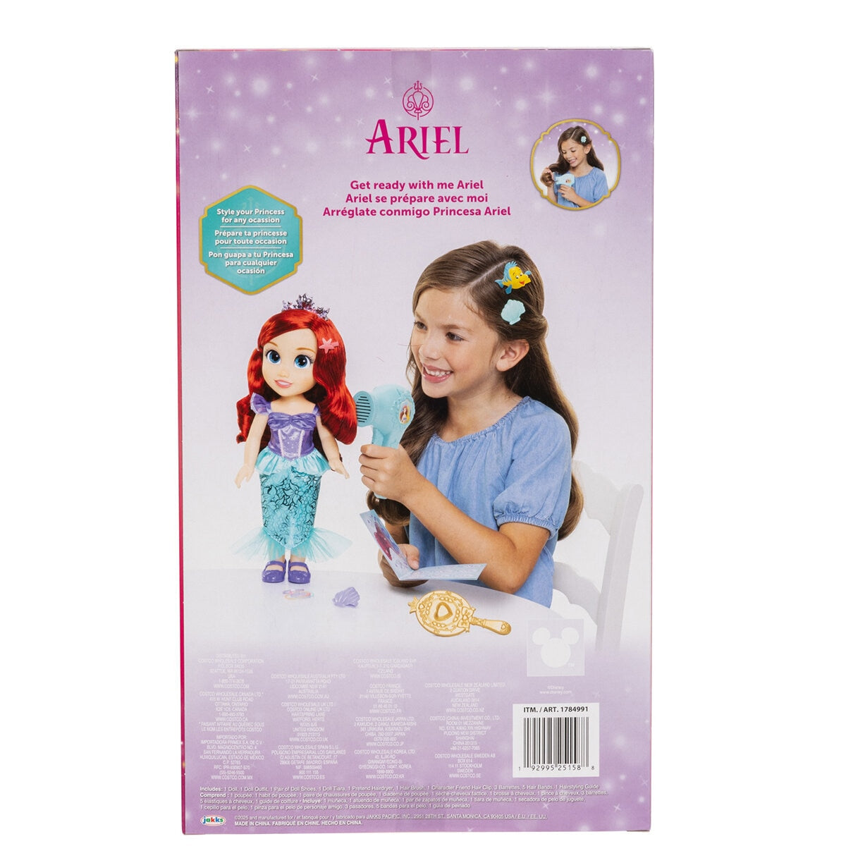 Disney Princess Doll & Hair Play Set - Ariel, Belle, Elsa + Accessories