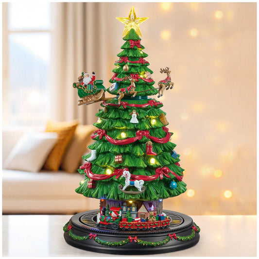 Rotating Holiday Tree with Music & LED Lights, Resin, Model 9K5-23040
