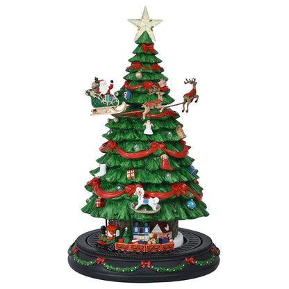Rotating Holiday Tree with Music & LED Lights, Resin, Model 9K5-23040
