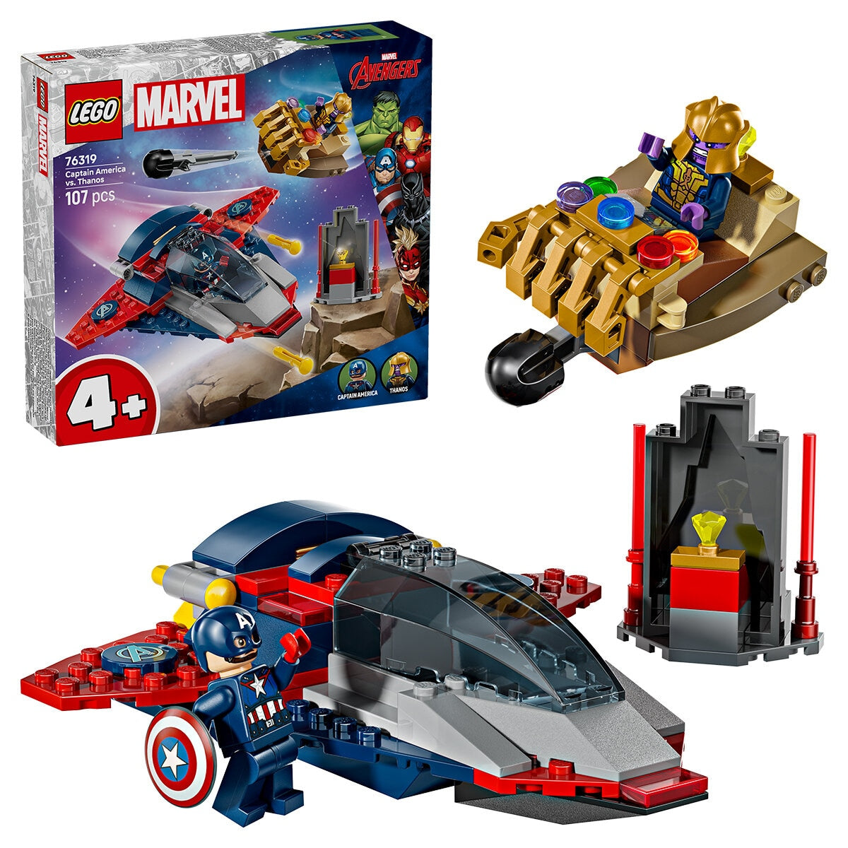 LEGO Marvel 76319 Captain America vs. Thanos Set, 107 Pieces, Ages 4+ - SuperSaverAU - view 1