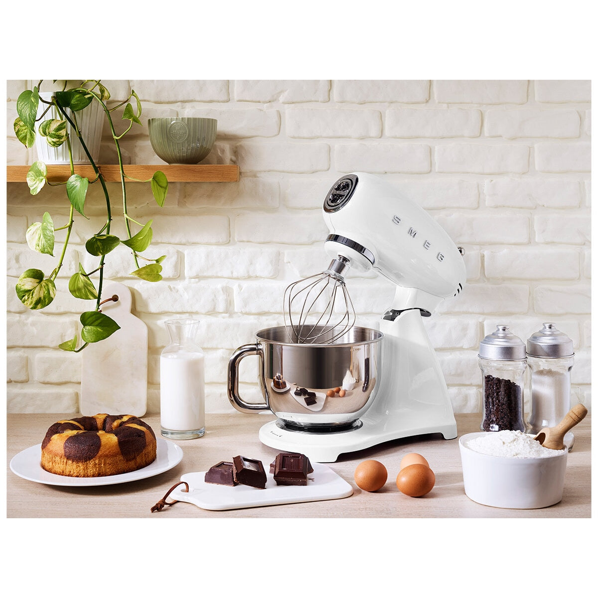 Smeg 50's Style Stand Mixer White SMF03WHAU, 800W, 10 Speeds, 4.8L Bowl, Quiet Operation