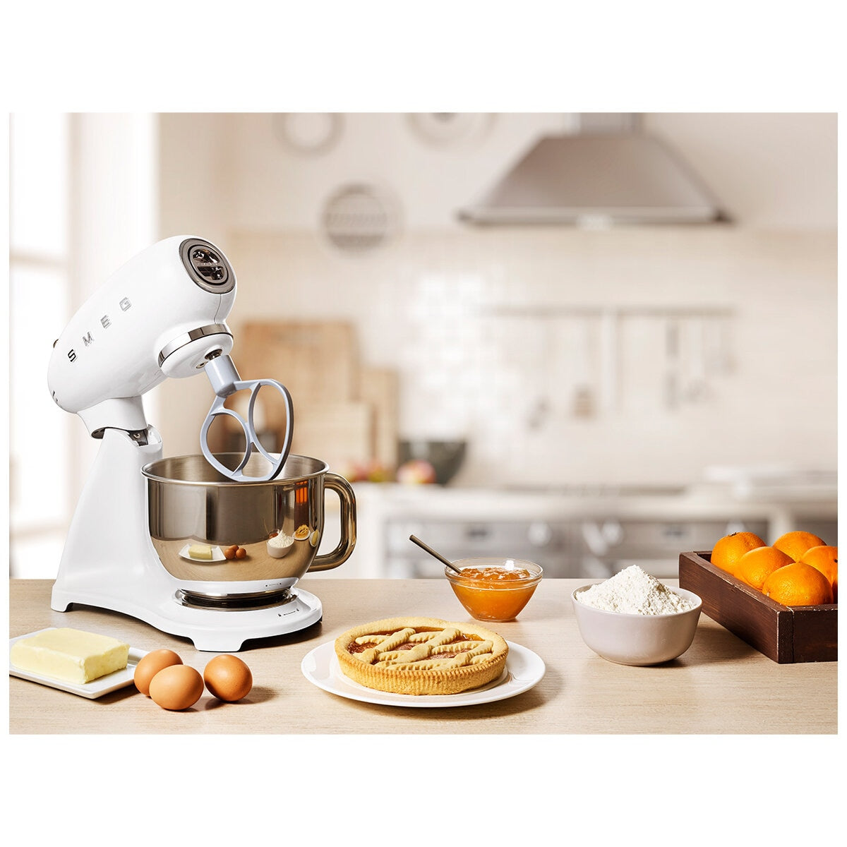 Smeg 50's Style Stand Mixer White SMF03WHAU, 800W, 10 Speeds, 4.8L Bowl, Quiet Operation