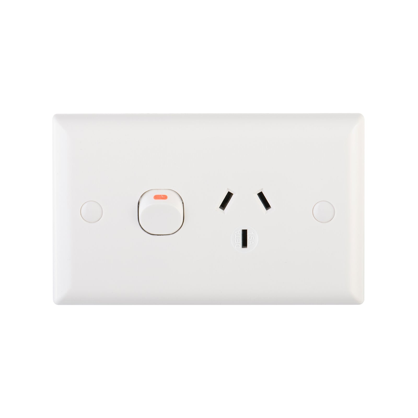 DETA 15A Solid Plate Single Power Point, White Polycarbonate, Indoor (3215B)