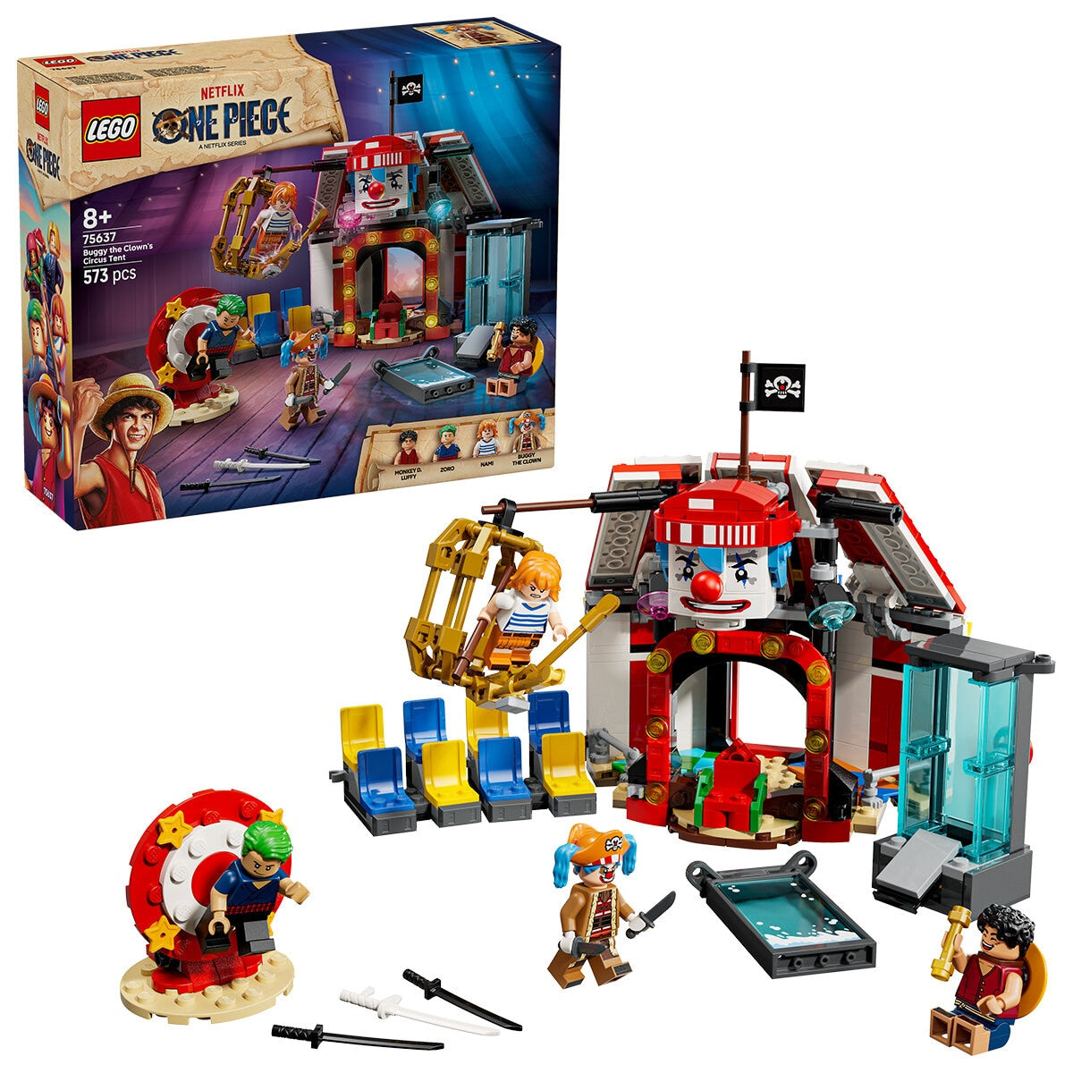 LEGO ONE PIECE Buggy the Clown Circus Tent 75637, 573 Pieces, Ages 8+, Includes Luffy & Zoro - SuperSaverAU - view 1