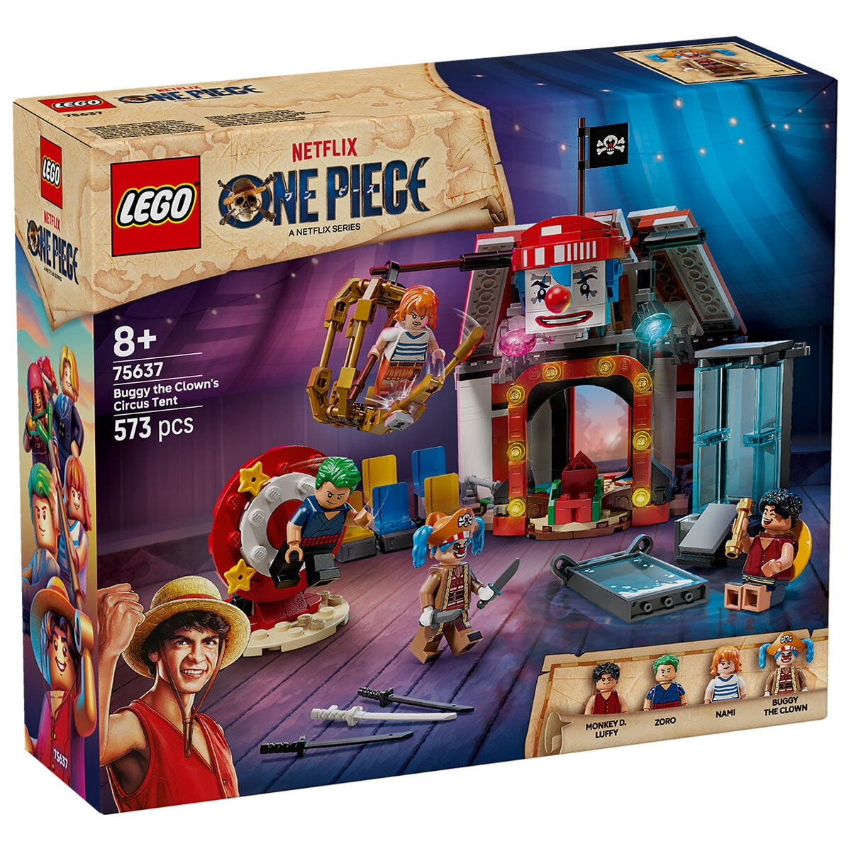 LEGO ONE PIECE Buggy the Clown Circus Tent 75637, 573 Pieces, Ages 8+, Includes Luffy & Zoro