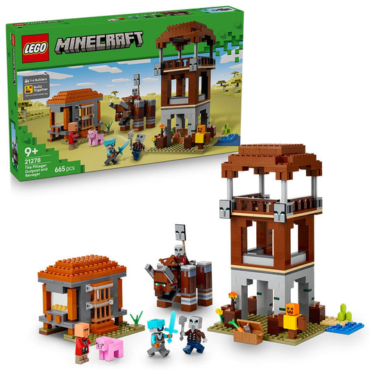 LEGO Minecraft Pillager Outpost & Ravager Set 21278, 665 Pieces, Minifigures & Interactive Features