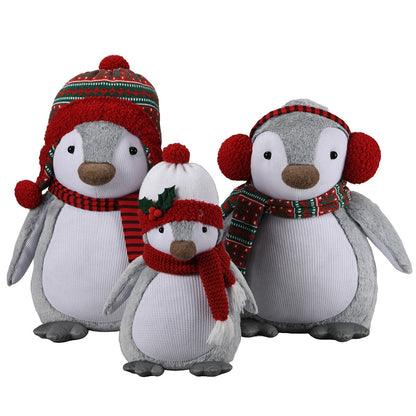 Transpac Plush Penguin Sitter Set of 3, Knit Accessories, TC02653CS, Indoor Holiday Decor
