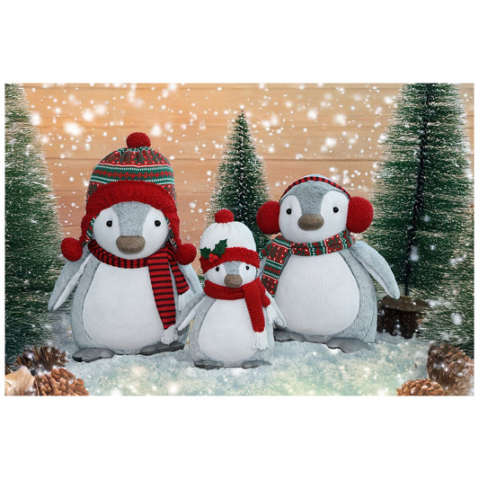 Transpac Plush Penguin Sitter Set of 3, Knit Accessories, TC02653CS, Indoor Holiday Decor