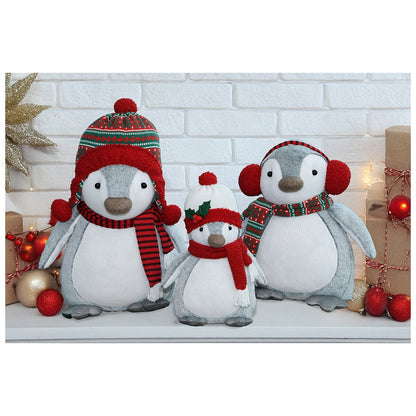 Transpac Plush Penguin Sitter Set of 3, Knit Accessories, TC02653CS, Indoor Holiday Decor