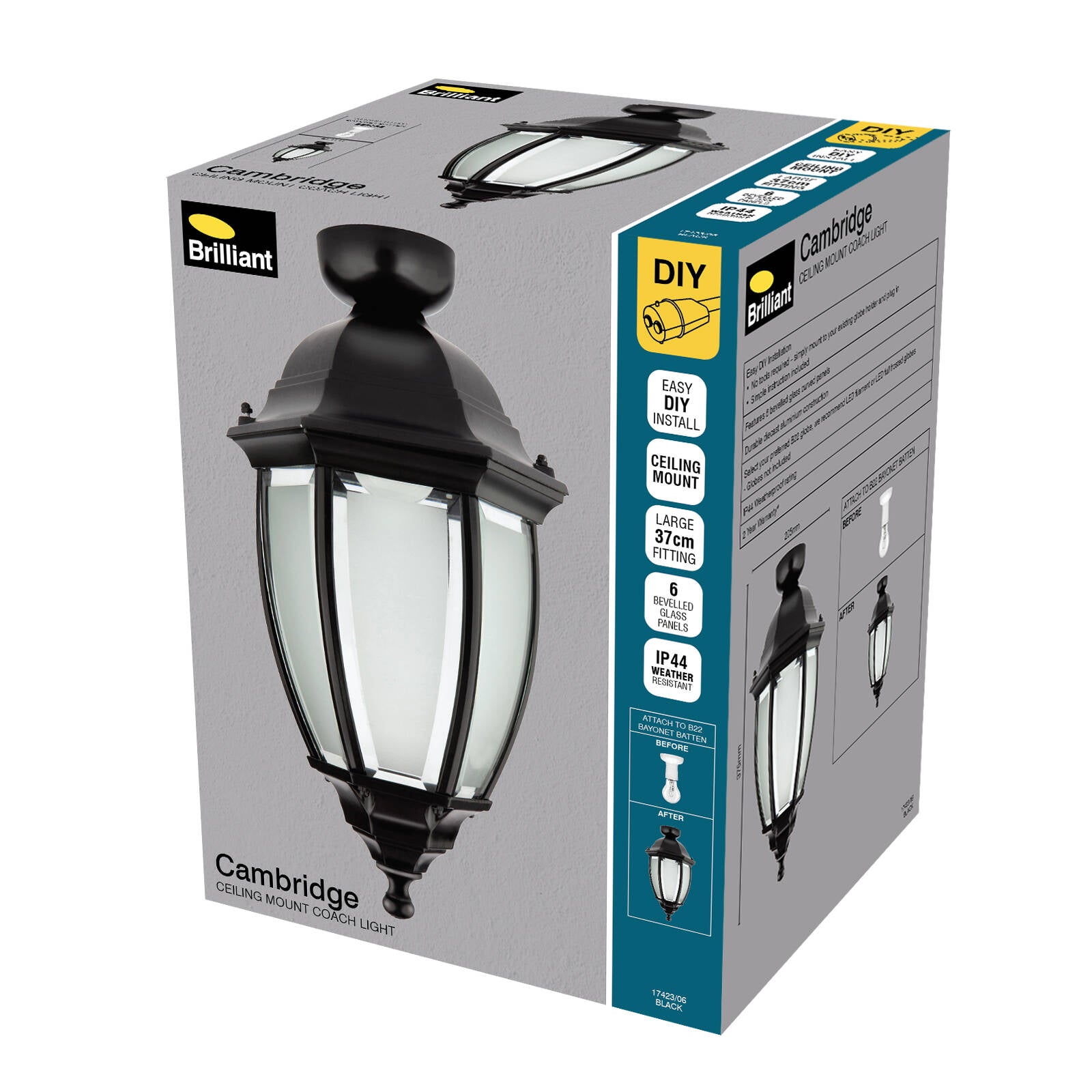 Brilliant Lighting Cambridge DIY Black Ceiling Mount Coach Light B22 Outdoor 17423/06