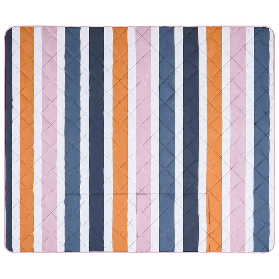 Hunter Outdoor Picnic Blanket, Block Stripe Blue, 152 x 183 cm, Water Resistant, Tent Loops - SuperSaverAU - view 1