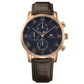 Tommy Hilfiger Men's Watch 44mm Blue Dial Leather Strap Rose Gold Plated - SuperSaverAU - view 2