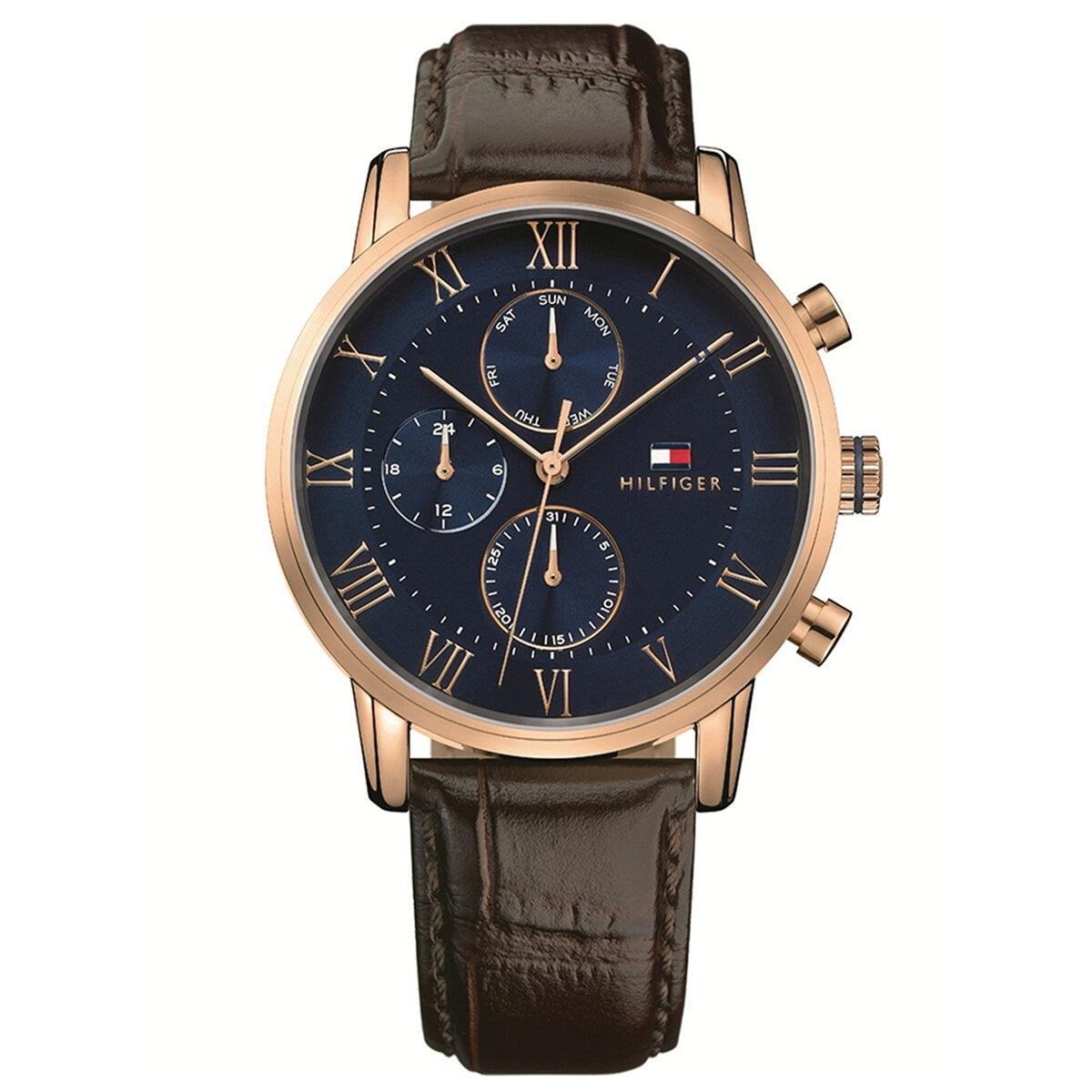 Tommy Hilfiger Men's Watch 44mm Blue Dial Leather Strap Rose Gold Plated - SuperSaverAU - view 2
