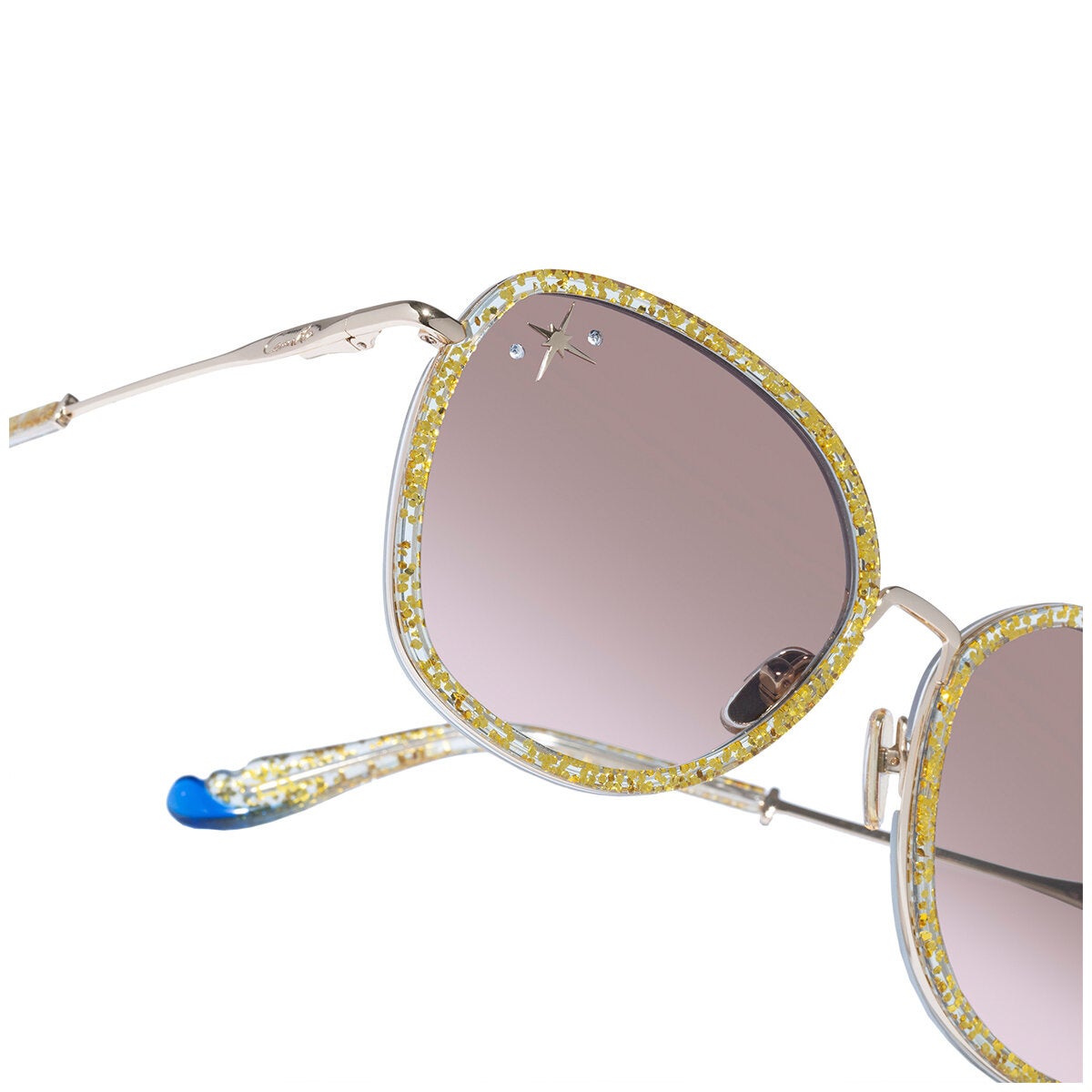 Camilla 59mm Round Sunglasses Oversized Gold Glitter Acetate Women's Luxor Life 2431030 — image 3