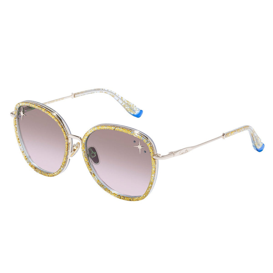 Camilla 59mm Round Sunglasses Oversized Gold Glitter Acetate Women's Luxor Life 2431030