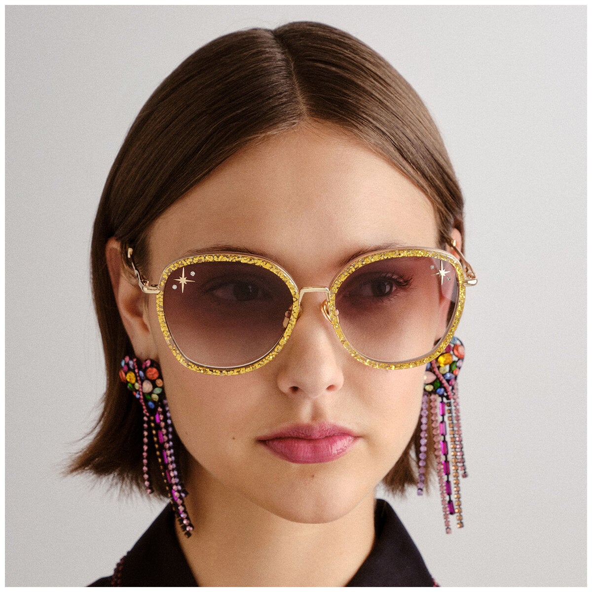 Camilla 59mm Round Sunglasses Oversized Gold Glitter Acetate Women's Luxor Life 2431030 — image 4