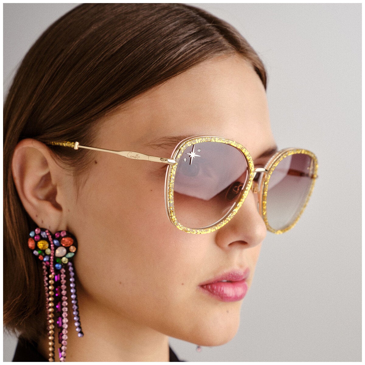 Camilla 59mm Round Sunglasses Oversized Gold Glitter Acetate Women's Luxor Life 2431030 — image 5