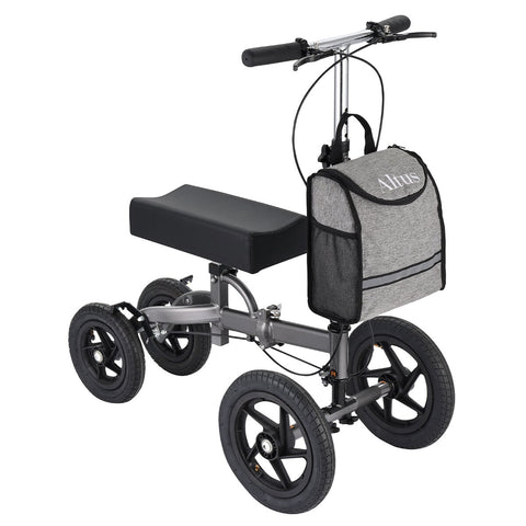 Altus Knee Scooter Walker 158 kg Capacity, All-Terrain Pneumatic Tires, Foldable, Titanium - SuperSaverAU - view 1