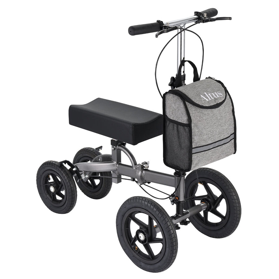 Altus Knee Scooter Walker 158 kg Capacity, All-Terrain Pneumatic Tires, Foldable, Titanium - SuperSaverAU - view 1