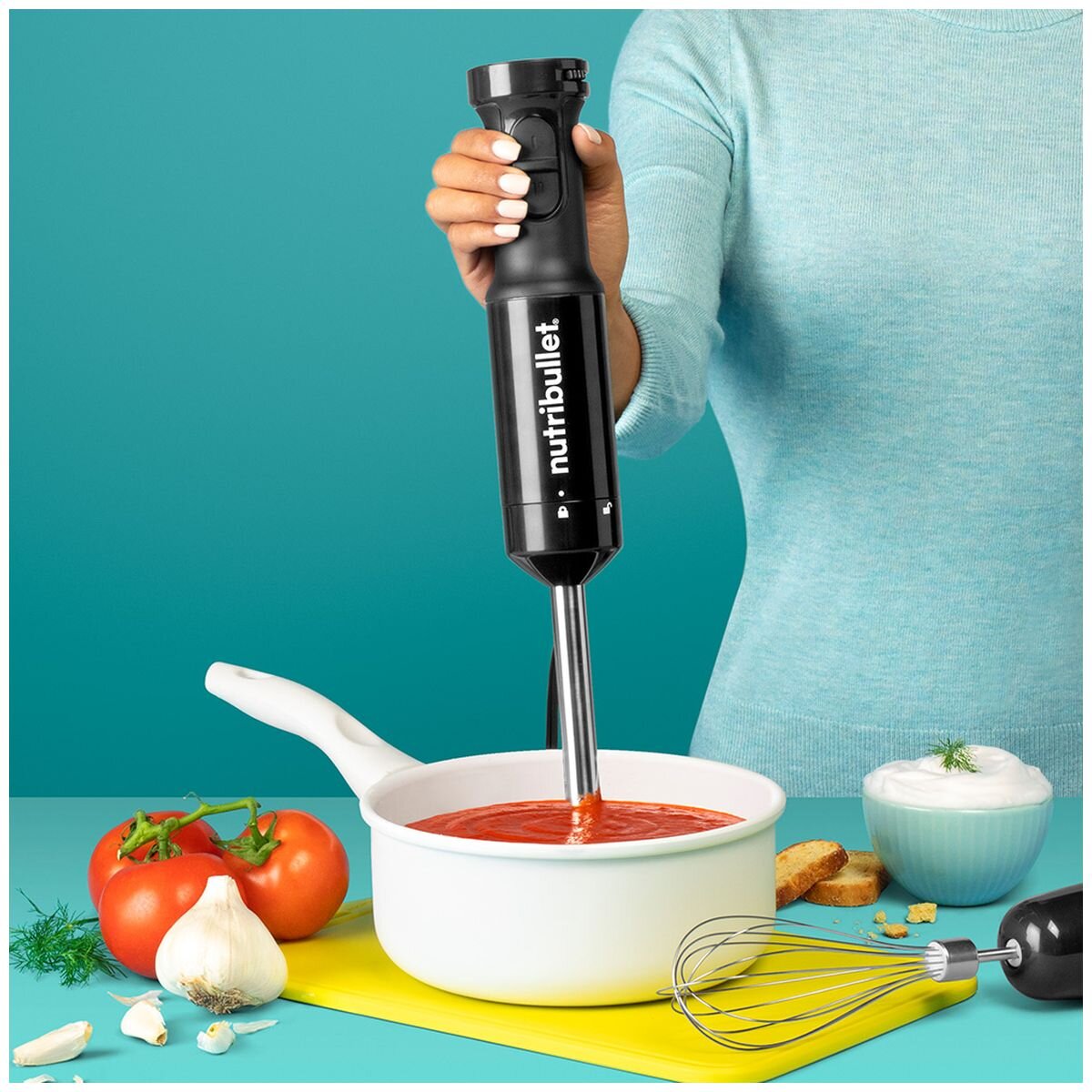 NutriBullet Immersion Blender Deluxe Set - 800W, Chopper and Whisk Attachments, 900ml Cup - NBI07110