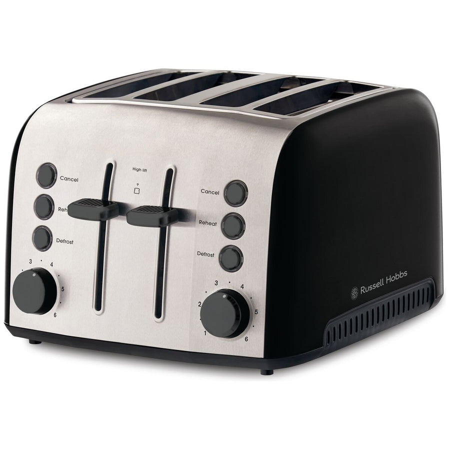 Russell Hobbs Brooklyn 4 Slice Toaster - Black with Stainless Steel Accents, Extra Wide Slots - RHT94BLK