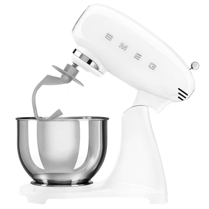 Smeg 50's Style Stand Mixer White SMF03WHAU, 800W, 10 Speeds, 4.8L Bowl, Quiet Operation