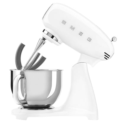Smeg 50's Style Stand Mixer White SMF03WHAU, 800W, 10 Speeds, 4.8L Bowl, Quiet Operation