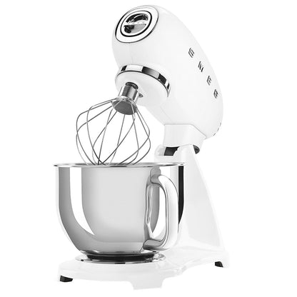 Smeg 50's Style Stand Mixer White SMF03WHAU, 800W, 10 Speeds, 4.8L Bowl, Quiet Operation