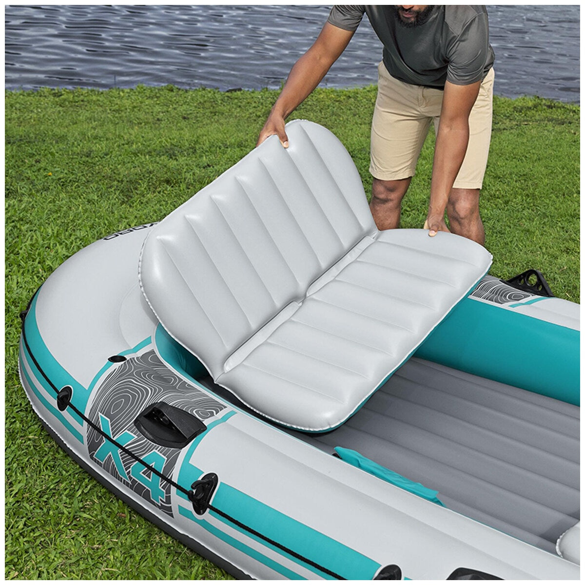Bestway Hydro Force Adventure Elite X4 Inflatable Raft Set for 4 Adults, Grey/Teal - SuperSaverAU - view 7