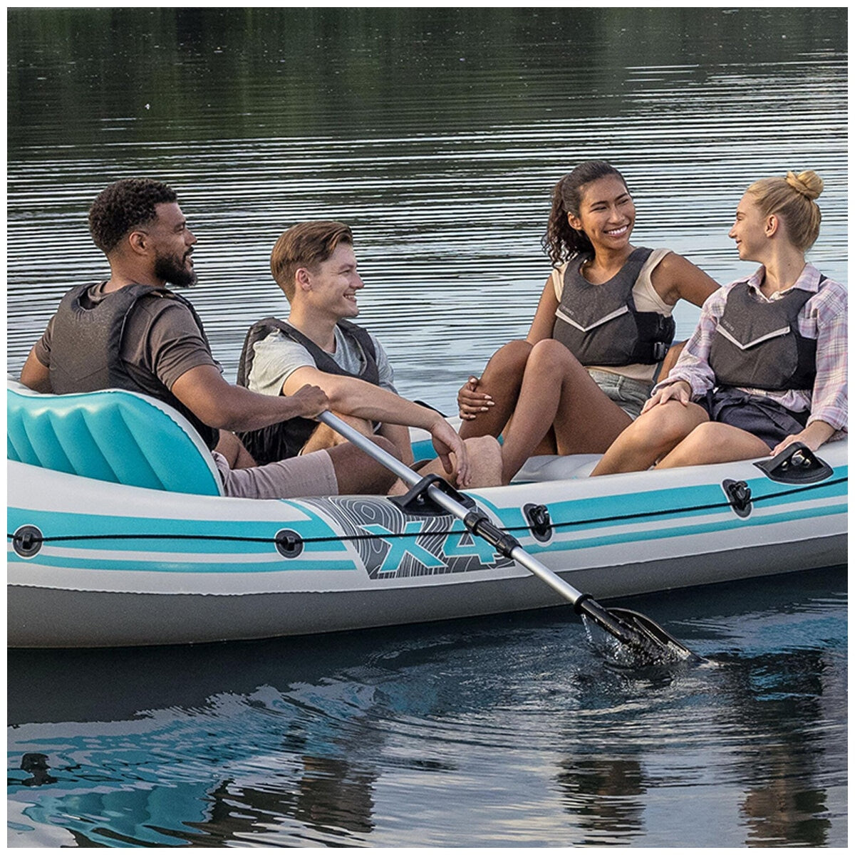 Bestway Hydro Force Adventure Elite X4 Inflatable Raft Set for 4 Adults, Grey/Teal - SuperSaverAU - view 3