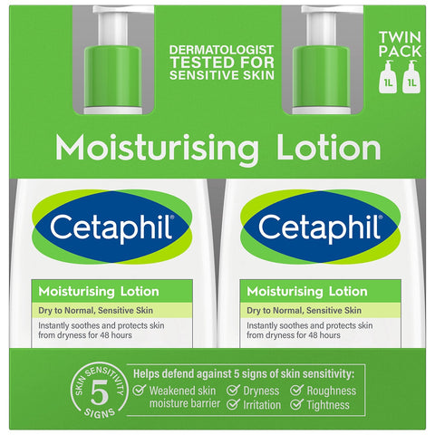 Cetaphil Moisturising Lotion 2 x 1L - Soothes Dry & Sensitive Skin, Non-Greasy - SuperSaverAU - view 1