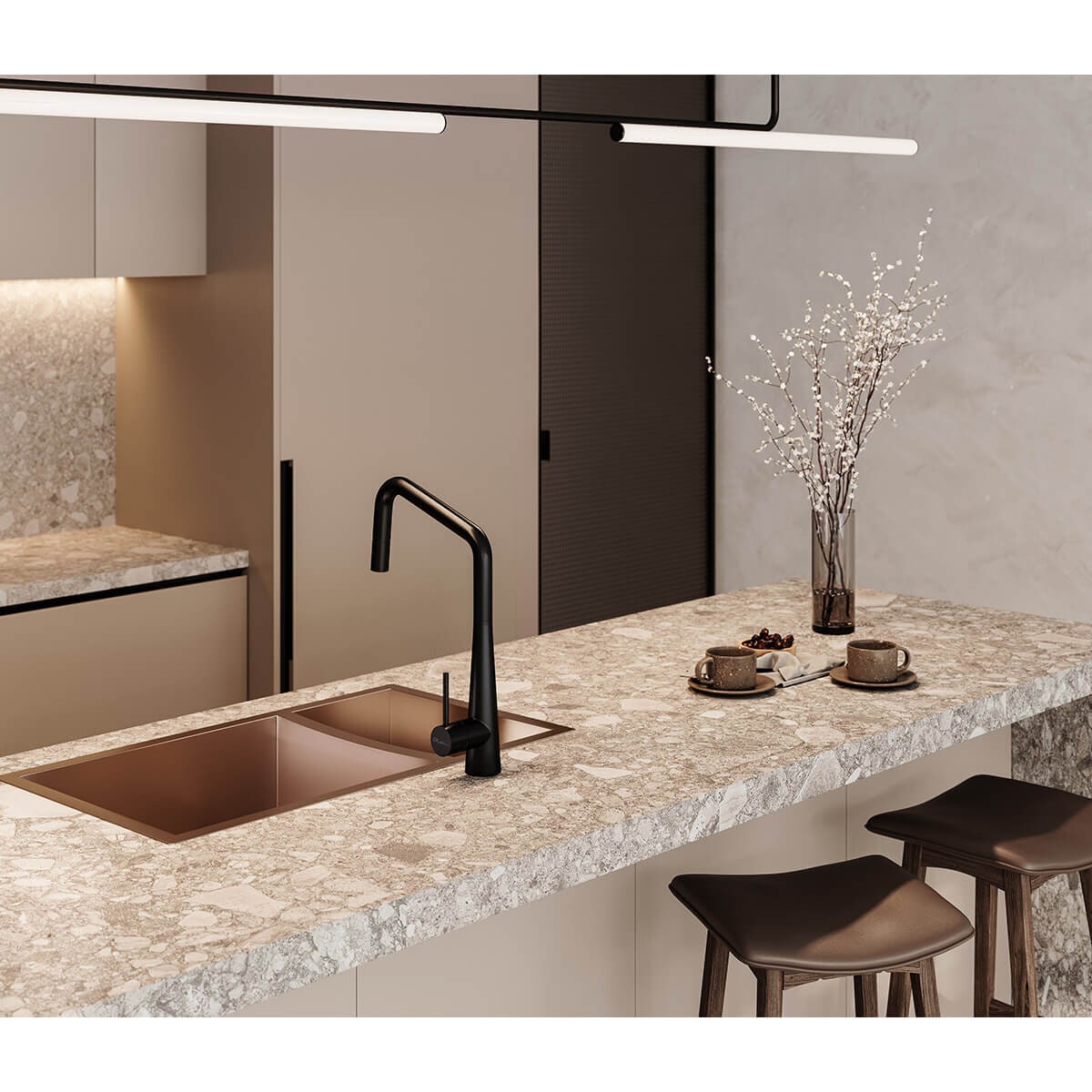 Oliveri Essente square gooseneck pull out mixer tap - 316 stainless steel - Brushed Black - SS31675-BL