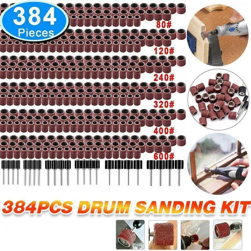 384 Piece Drum Sanding Kit for Rotary Tools, Aluminium Oxide Sanding Bands