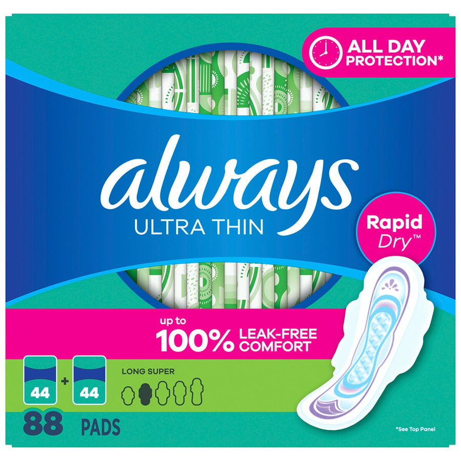 Always Ultra Thin Advanced Protection Long Pads 88 Pack - LeakGUARD, RapidDRY, OdorLOCK - SuperSaverAU - view 1