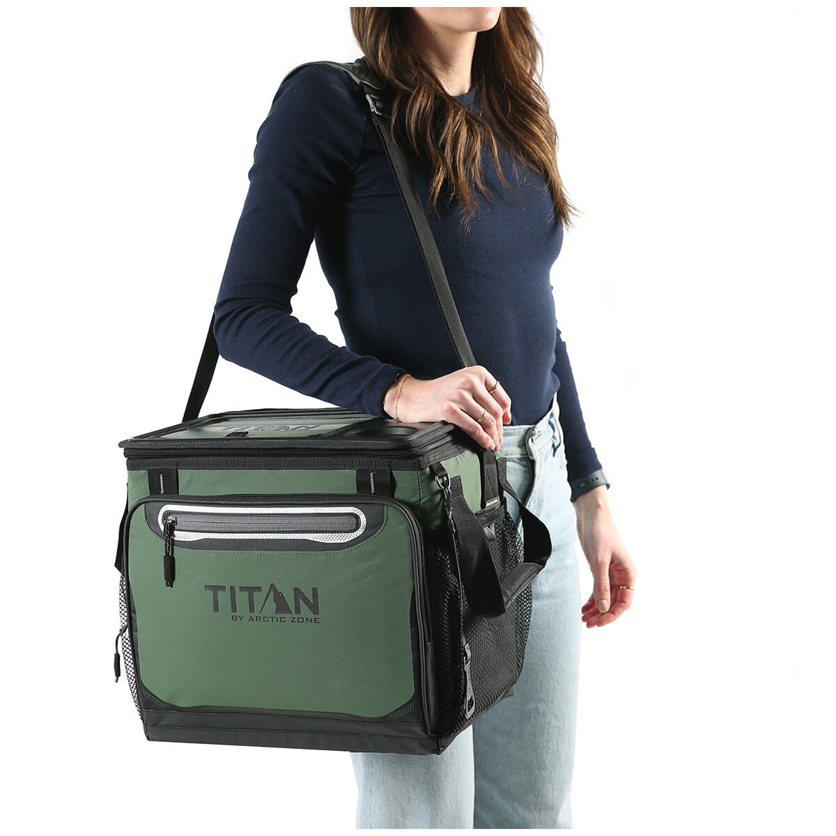 Titan 40 Can Collapsible Cooler Green with TableTop, Insulated Compartment, & Bottle Opener - SuperSaverAU - view 6