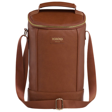 Igloo Luxe Wine Tote Cooler Cognac - Vegan Leather, Insulated, Adjustable Strap, 2 Bottles - SuperSaverAU - view 1