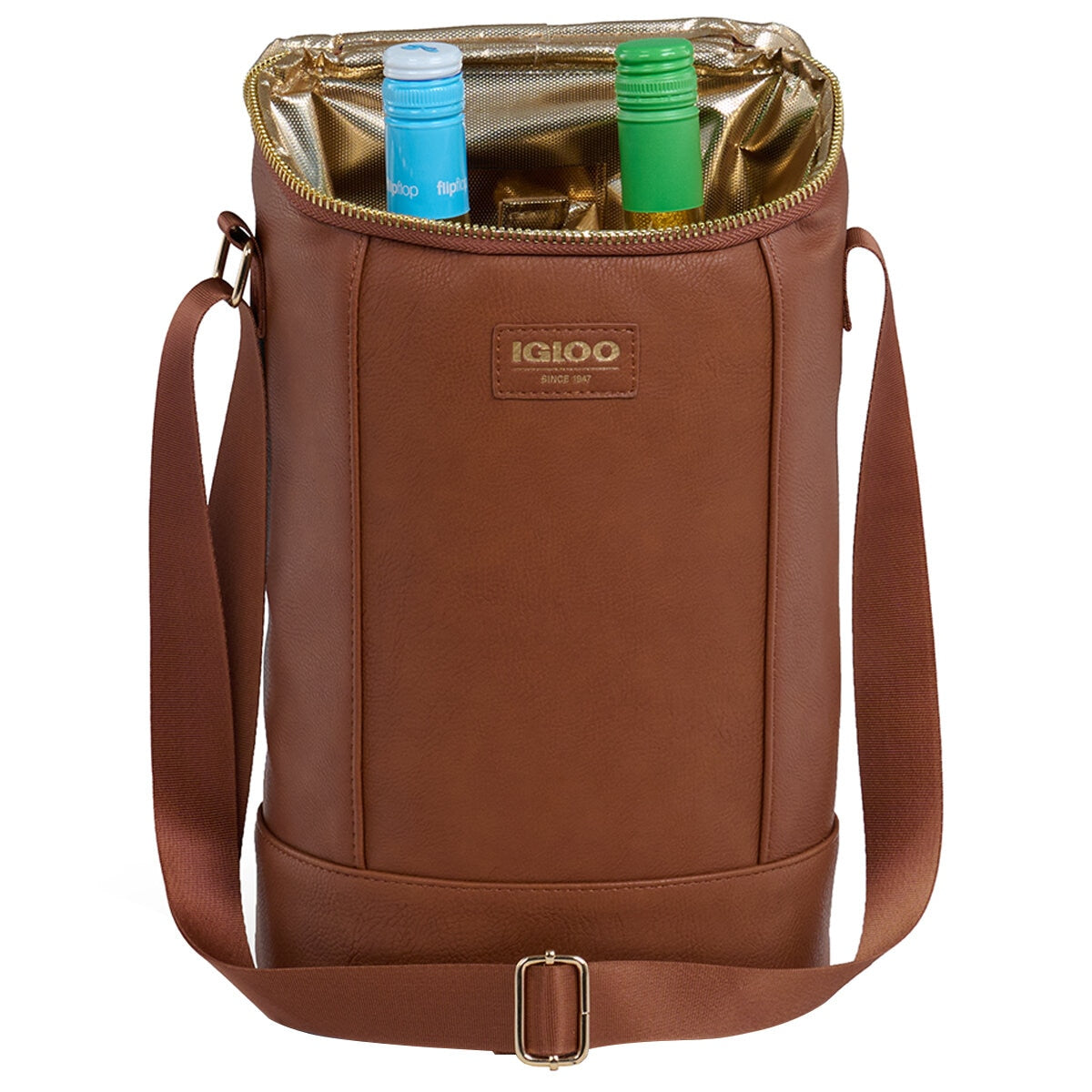 Igloo Luxe Wine Tote Cooler Cognac - Vegan Leather, Insulated, Adjustable Strap, 2 Bottles - SuperSaverAU - view 10