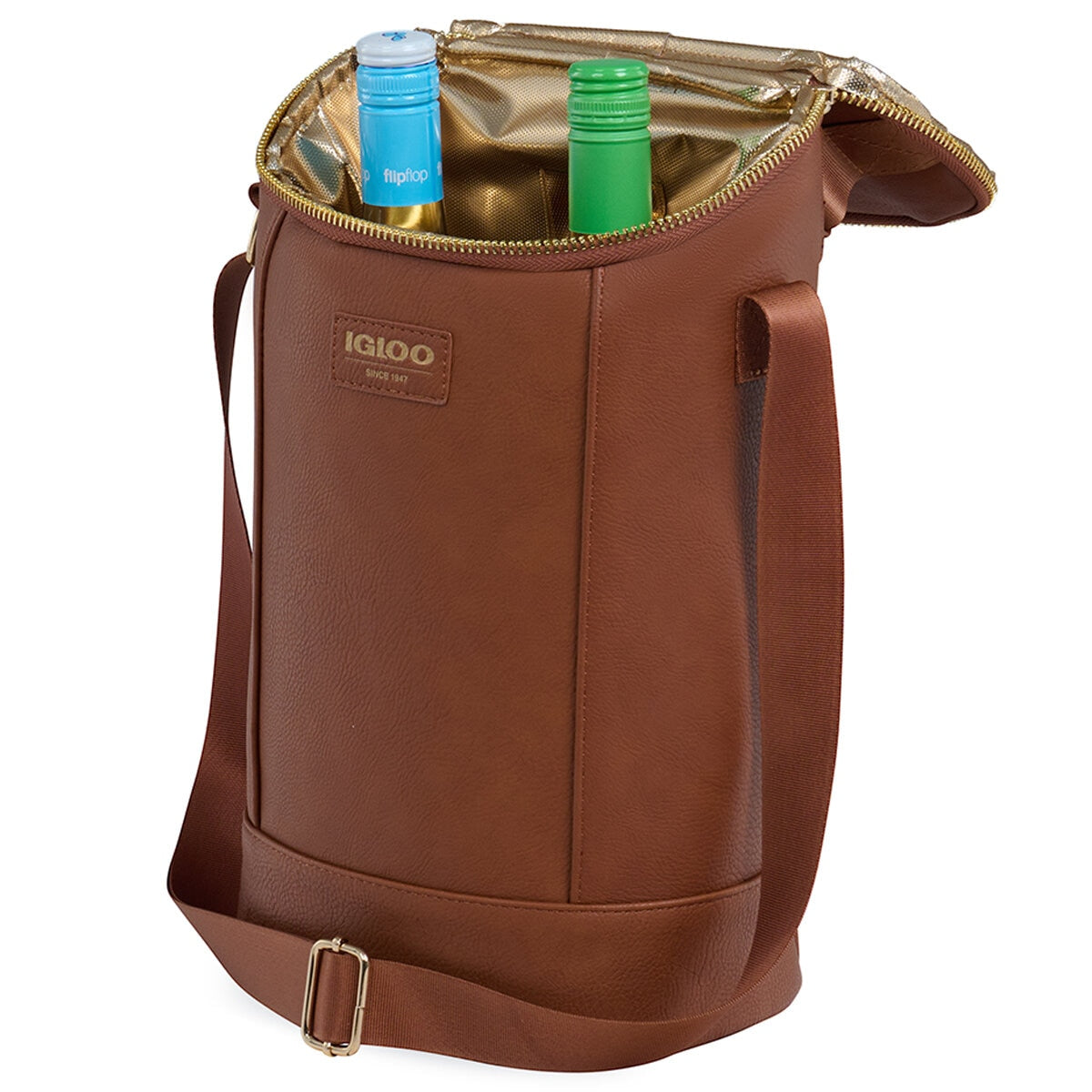 Igloo Luxe Wine Tote Cooler Cognac - Vegan Leather, Insulated, Adjustable Strap, 2 Bottles - SuperSaverAU - view 11