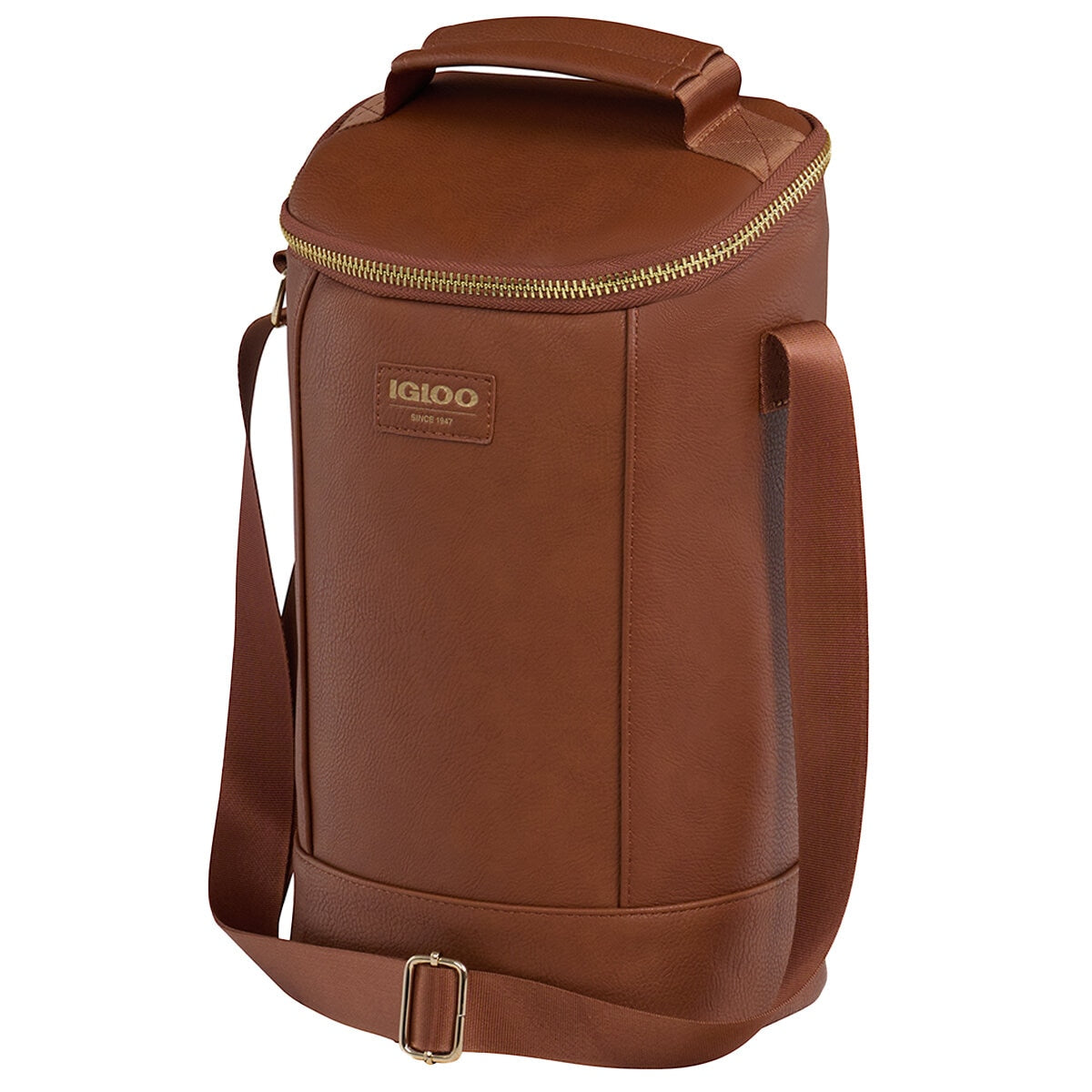 Igloo Luxe Wine Tote Cooler Cognac - Vegan Leather, Insulated, Adjustable Strap, 2 Bottles - SuperSaverAU - view 3