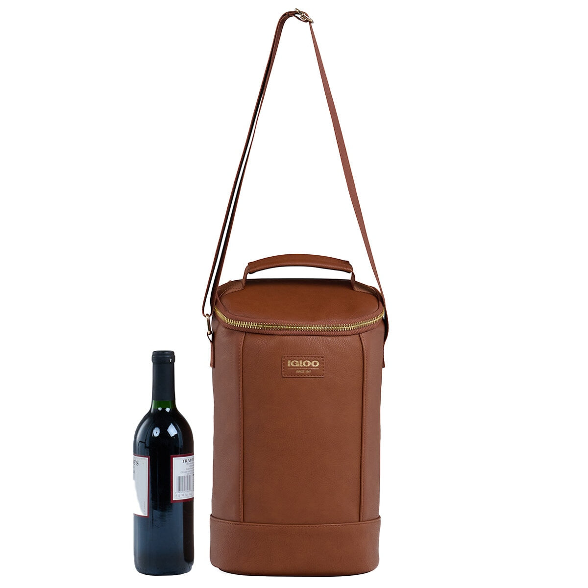 Igloo Luxe Wine Tote Cooler Cognac - Vegan Leather, Insulated, Adjustable Strap, 2 Bottles - SuperSaverAU - view 7