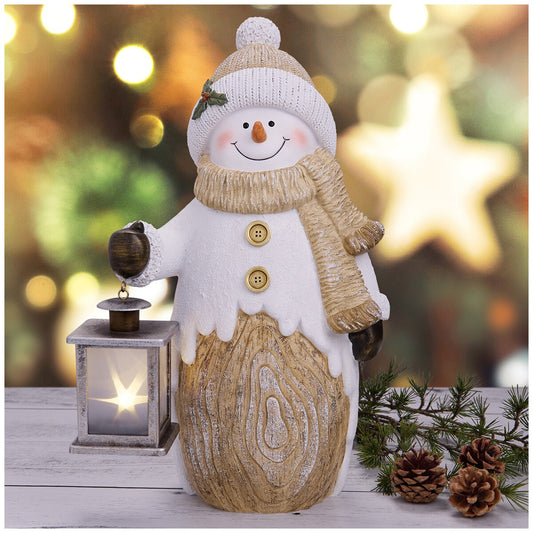 Holiday Figures With Lantern Snowman, LED Timer, Polyresin, 213x376x180 mm