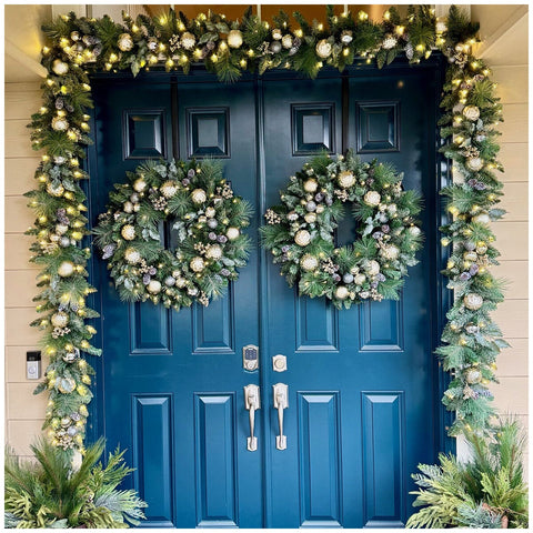 Metallic Decorated Christmas Wreath 762mm, Battery Operated with 6 Hour Timer