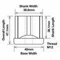 Richmond Square Threaded Tube Insert M12 40mm Zinc Plated 500kg 2 Pack - SuperSaverAU - view 2