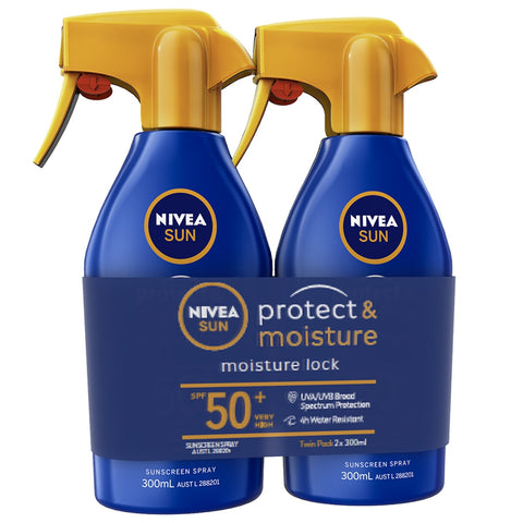 Nivea Sun Spray Protect And Moisture SPF50+ 2 x 300ml - UVA/UVB Protection, Moisturising - SuperSaverAU - view 1