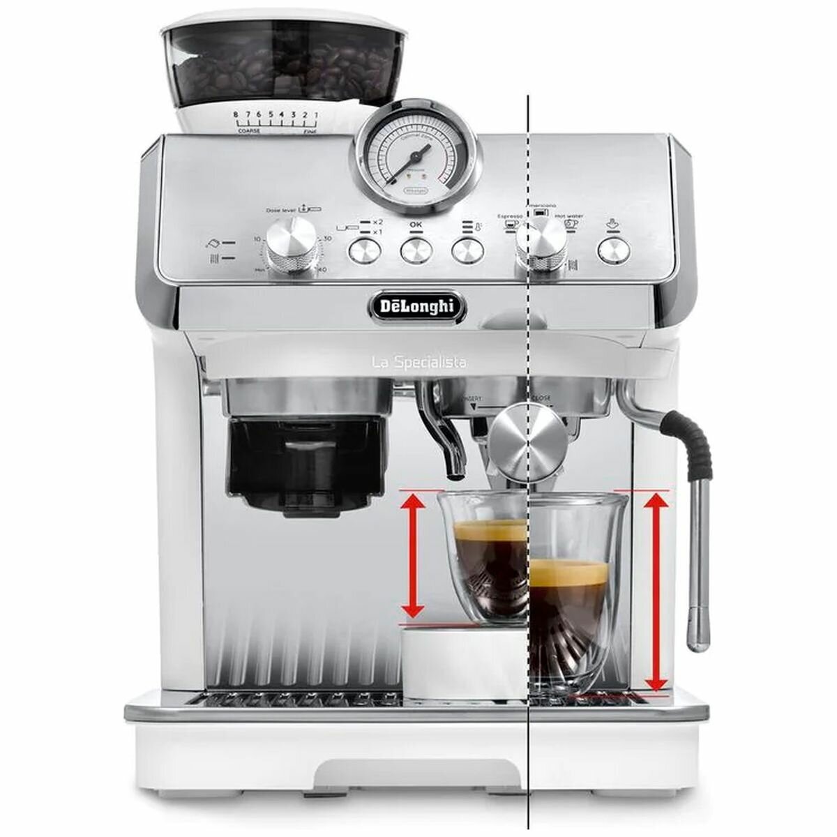 DeLonghi La Specialista Arte Manual Coffee Machine - Eight Setting Grinder, Thermoblock, White - EC9155W