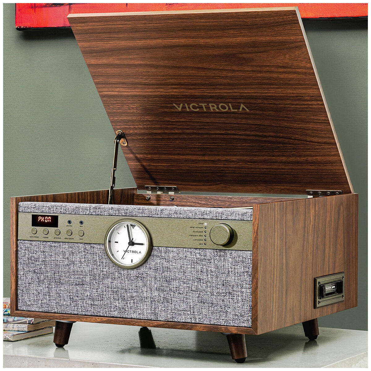 Victrola Century Signature+ 6 In 1 Wood Record Player, Walnut, Bluetooth, 3-Speed