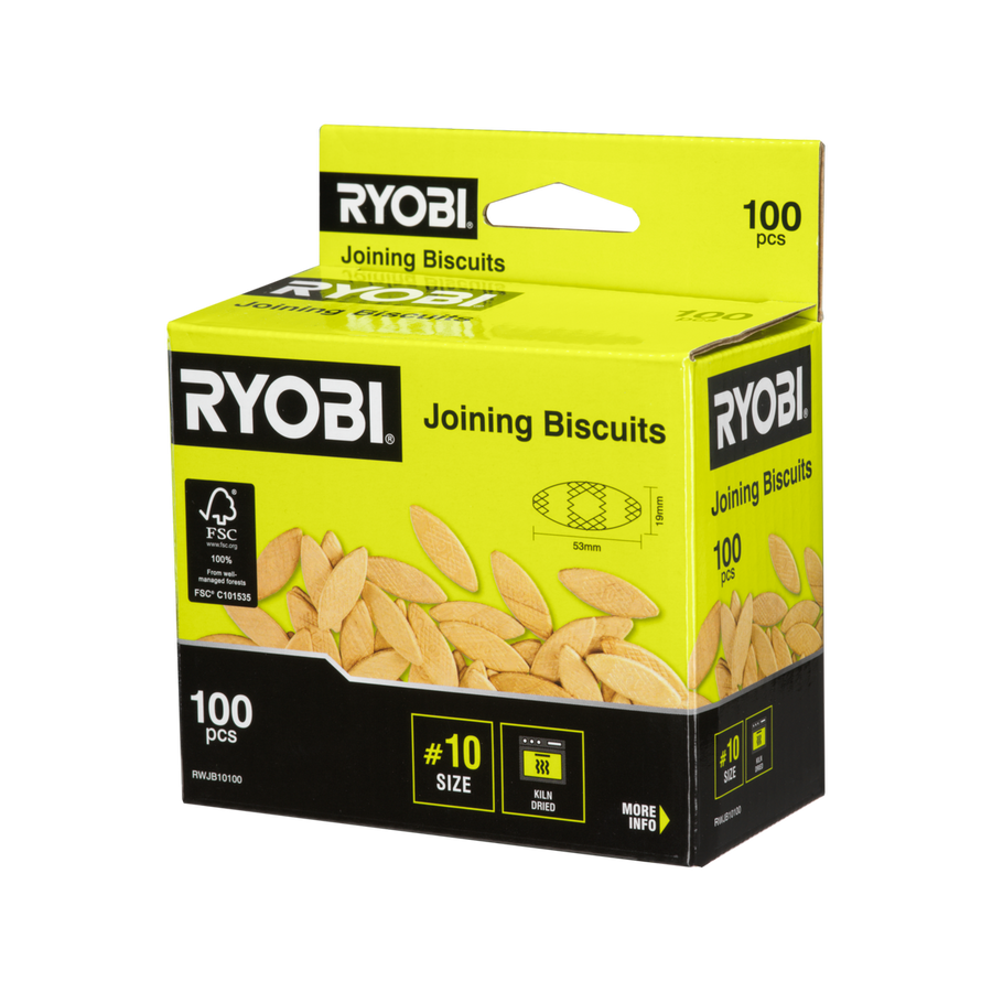 Ryobi Wood Joining Biscuits No 10 - 100 Pack - 53mm x 1mm x 19mm - Stable Joints - SuperSaverAU - view 1